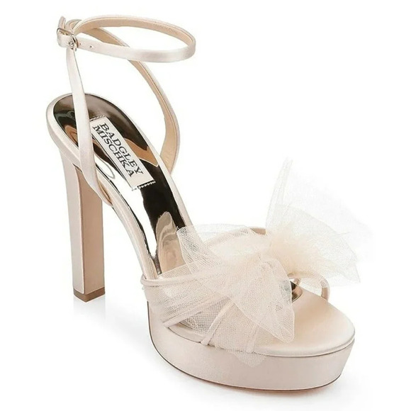 Badgley Mischka Sophie Platform Sandal Tulle Flower Nude Size 8.5 (MSRP $235) - Picture 1 of 9